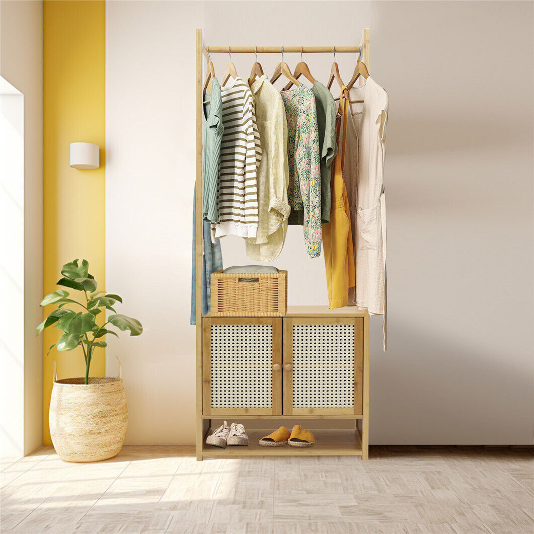 High Strength Bamboo Clothing Rack Closet Organizer Storage Cabinet & Shoe Shelf view 3