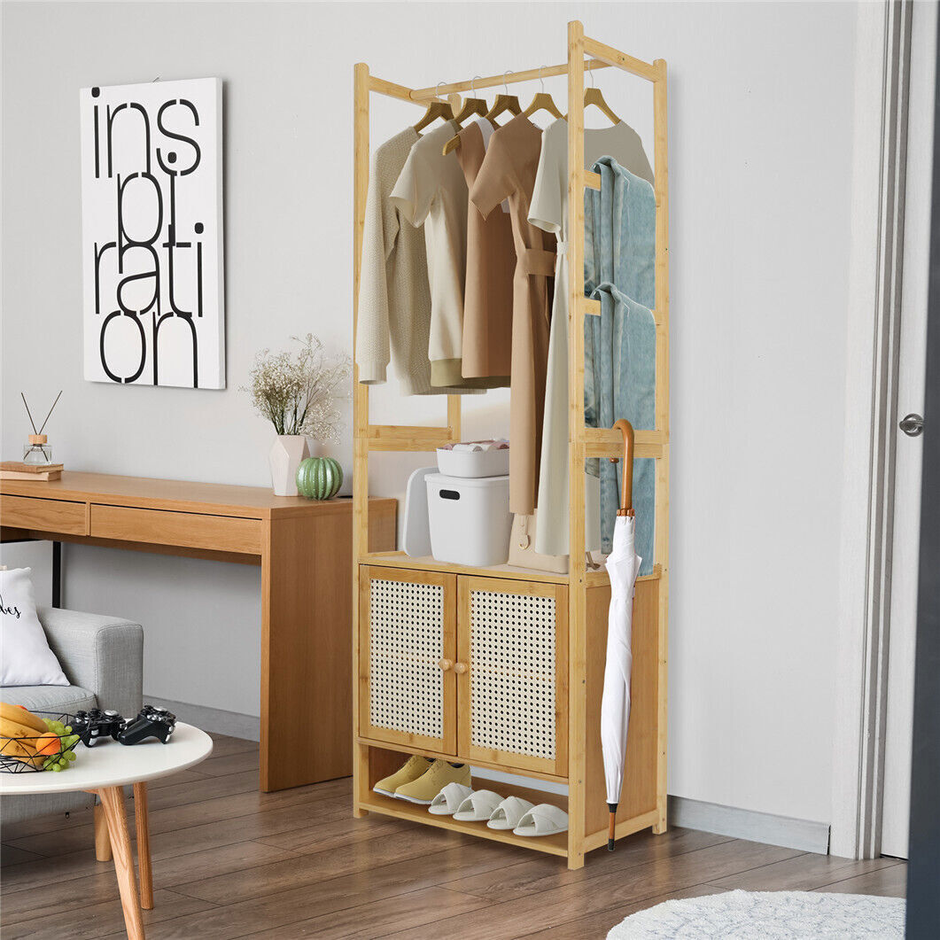 High Strength Bamboo Clothing Rack Closet Organizer Storage Cabinet & Shoe Shelf view 4