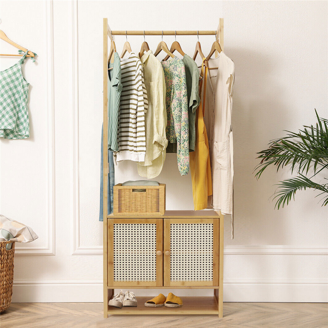 High Strength Bamboo Clothing Rack Closet Organizer Storage Cabinet & Shoe Shelf view 5