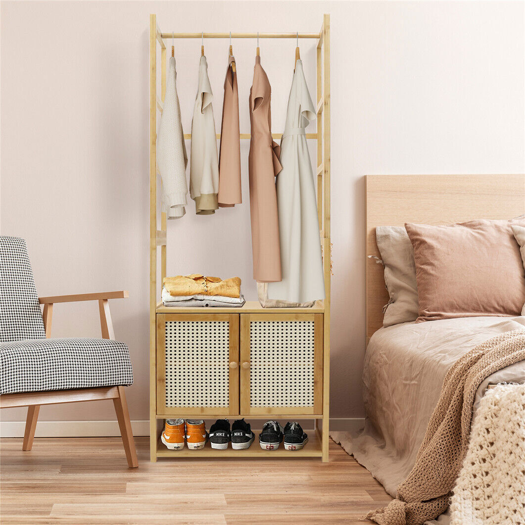 High Strength Bamboo Clothing Rack Closet Organizer Storage Cabinet & Shoe Shelf view 6