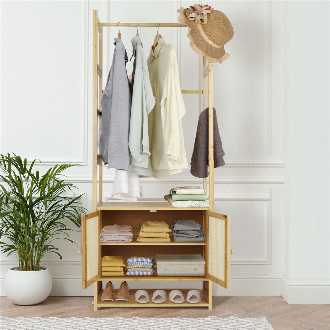 High Strength Bamboo Clothing Rack Closet Organizer Storage Cabinet & Shoe Shelf view 7