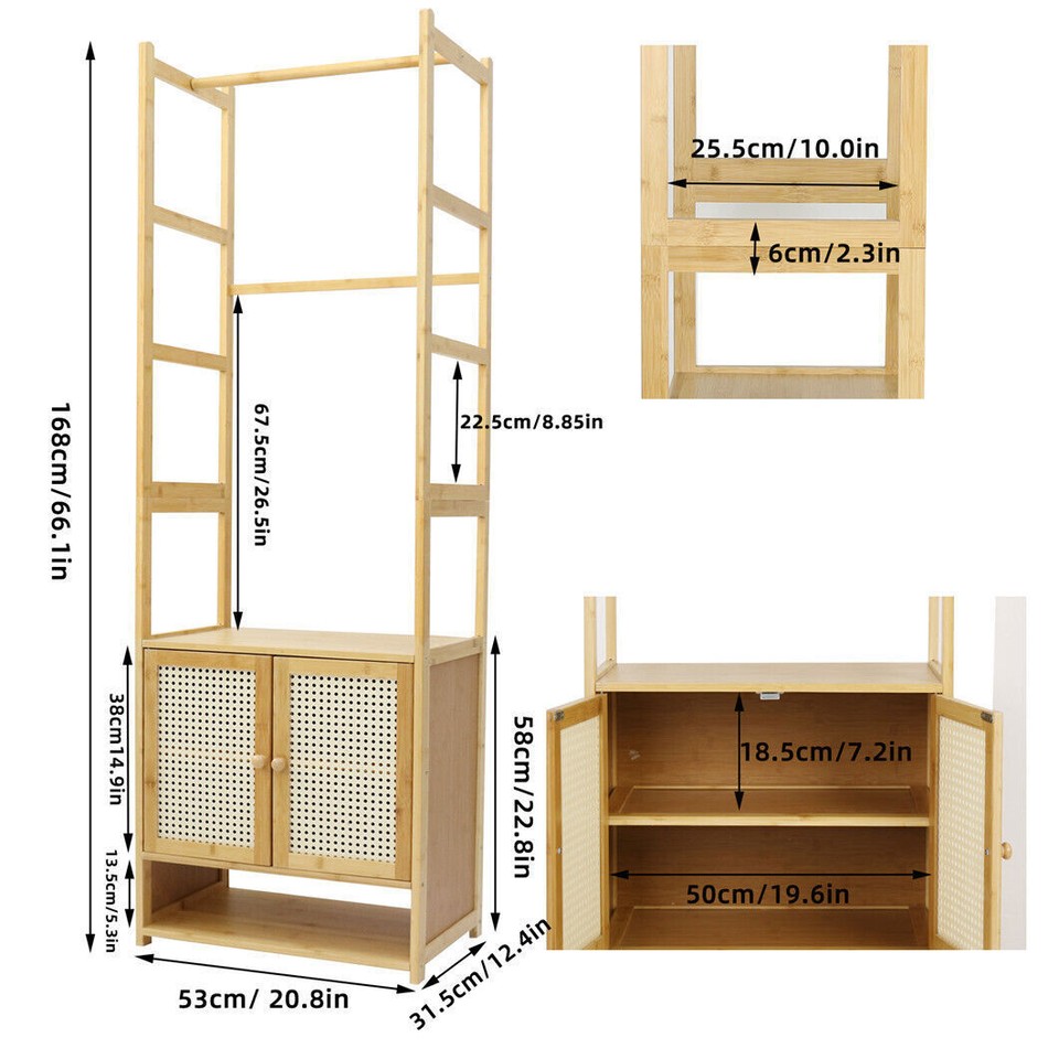 High Strength Bamboo Clothing Rack Closet Organizer Storage Cabinet & Shoe Shelf view 8
