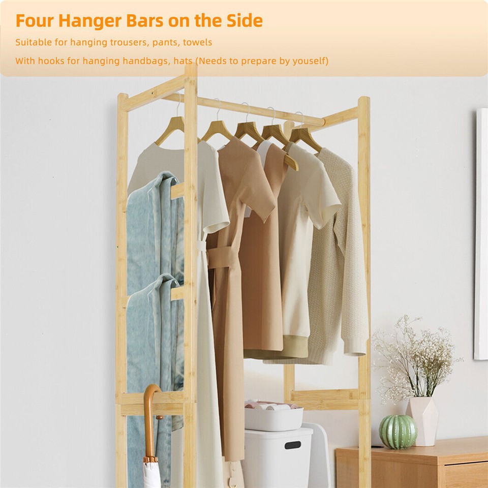 High Strength Bamboo Clothing Rack Closet Organizer Storage Cabinet & Shoe Shelf view 9