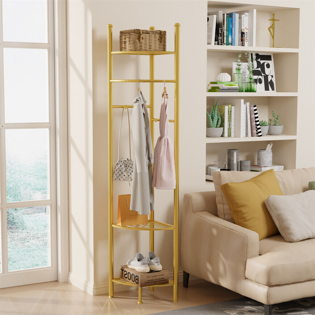 Fin Heavy Duty Clothes Stand Space-Saving Corner Coat Hat Shoes Rack Bedroom view 2