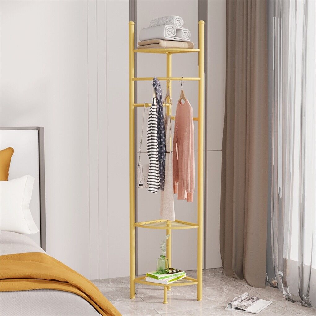 Fin Heavy Duty Clothes Stand Space-Saving Corner Coat Hat Shoes Rack Bedroom view 3