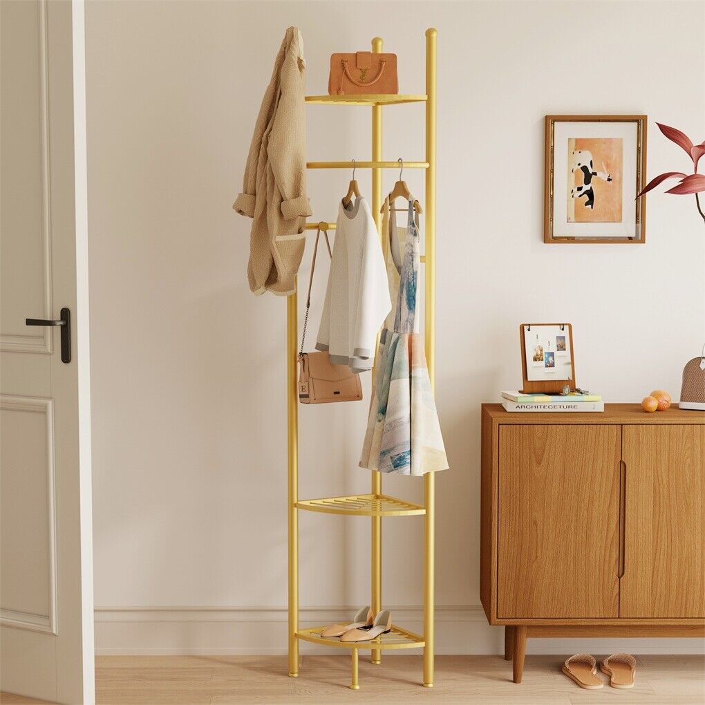 Fin Heavy Duty Clothes Stand Space-Saving Corner Coat Hat Shoes Rack Bedroom view 4