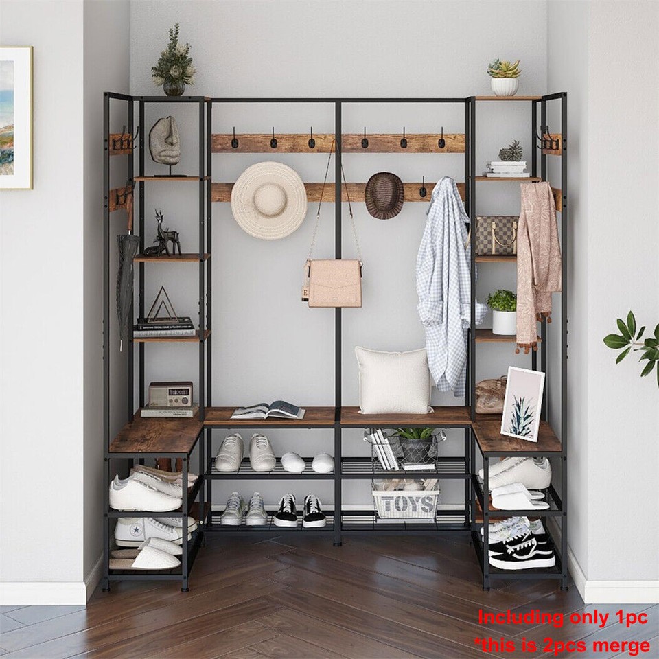 Xxl Corner Coat Stand Widen Depth Bench Shoe Rack Storage Shelves 10 Dual Hooks view 5