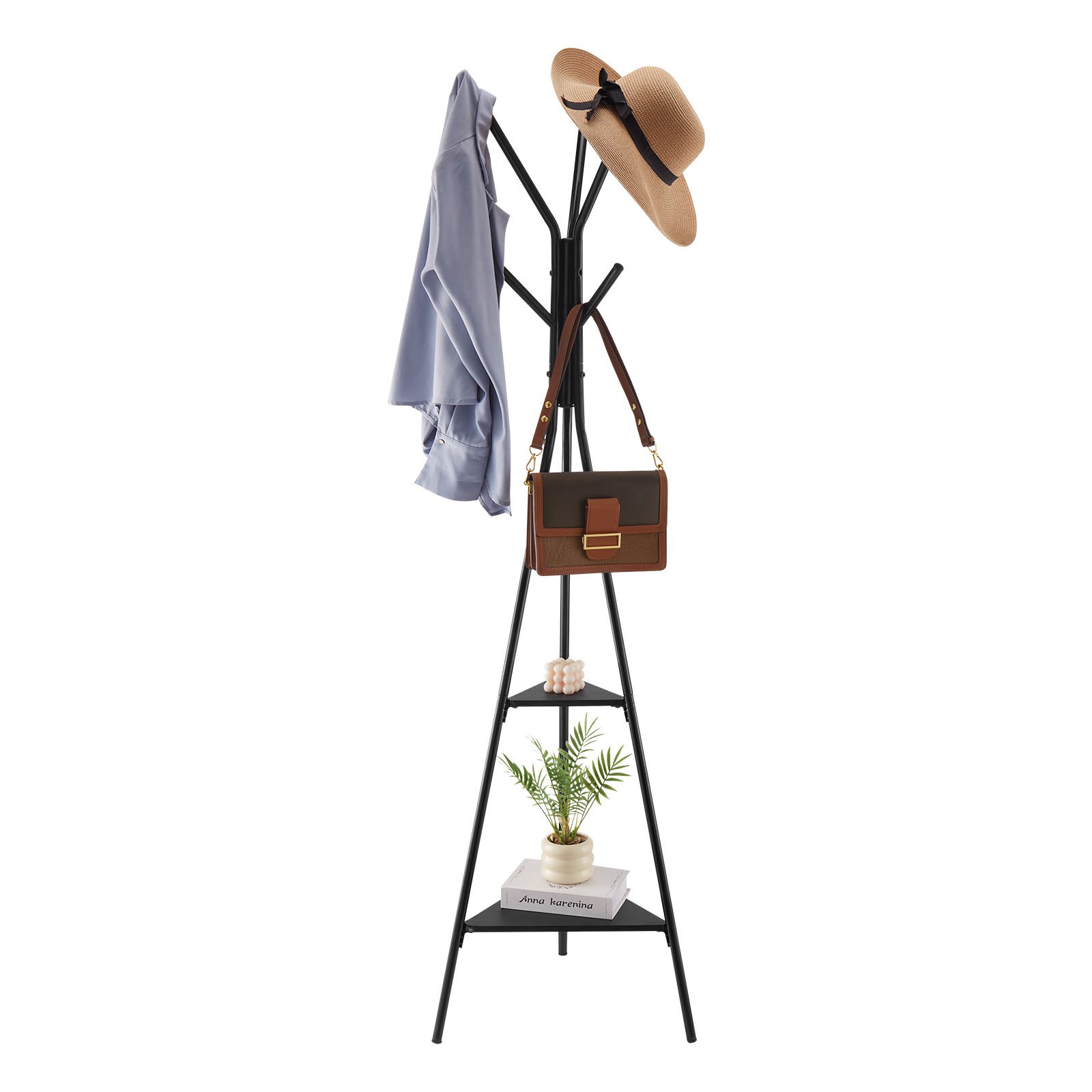 Gold Coat Rack, Freestanding Coats Rack Stand with 2 Shelves & 6 Hooks, Free view 2
