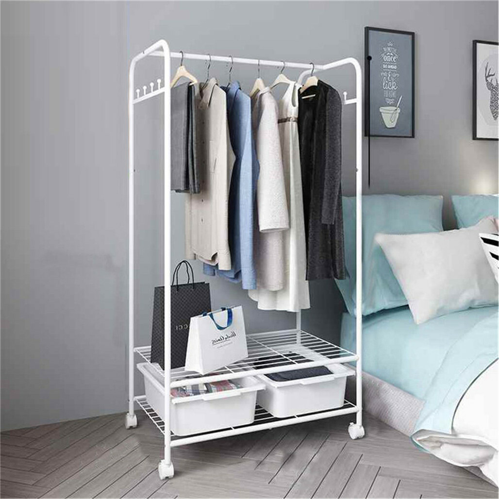 2Tier Rolling Free-Standing Clothing Garment Rack Closet Organizer Open Wardrobe view 3