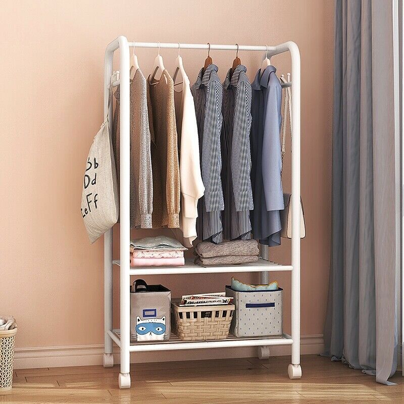 2Tier Rolling Free-Standing Clothing Garment Rack Closet Organizer Open Wardrobe view 4