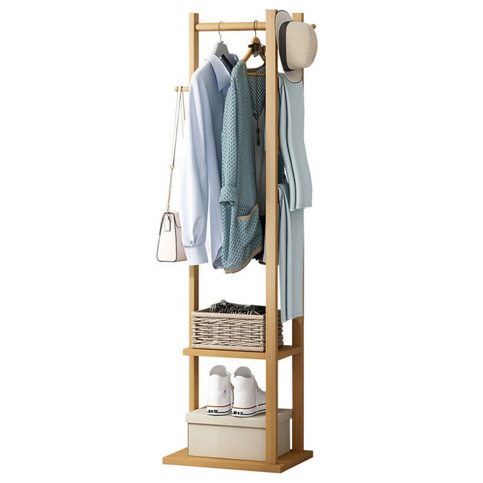 Versatile Strong Bamboo Clothes Hanger Rod Stand Scarf Hat Holder Storage Shelf