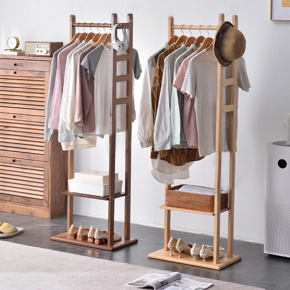Versatile Strong Bamboo Clothes Hanger Rod Stand Scarf Hat Holder Storage Shelf view 2