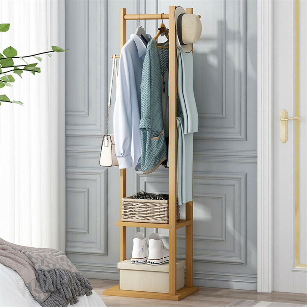 Versatile Strong Bamboo Clothes Hanger Rod Stand Scarf Hat Holder Storage Shelf view 3
