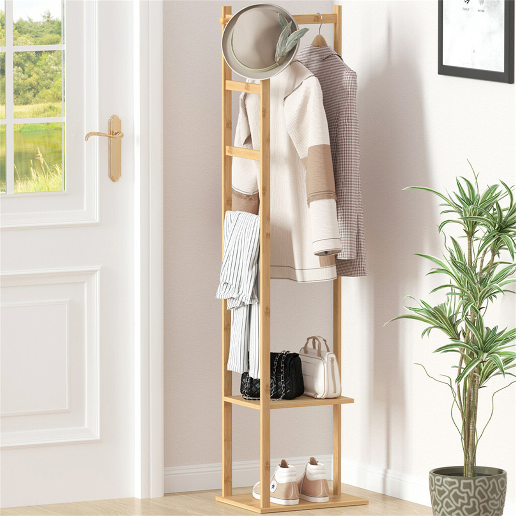 Versatile Strong Bamboo Clothes Hanger Rod Stand Scarf Hat Holder Storage Shelf view 5