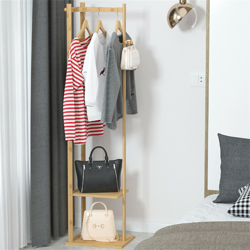 Versatile Strong Bamboo Clothes Hanger Rod Stand Scarf Hat Holder Storage Shelf view 6