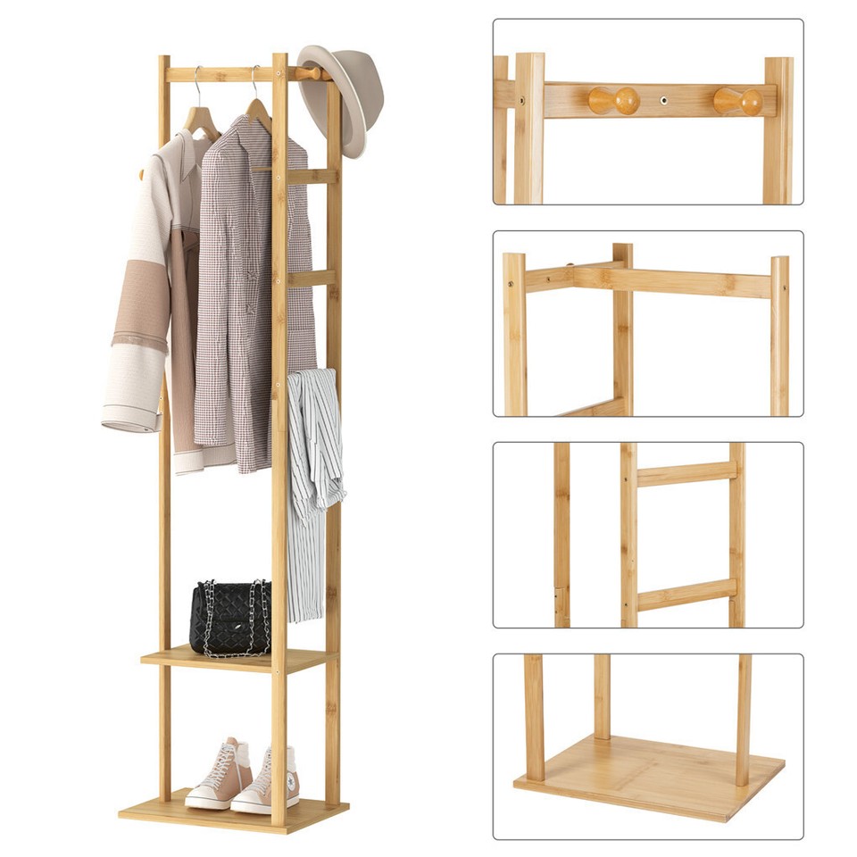 Versatile Strong Bamboo Clothes Hanger Rod Stand Scarf Hat Holder Storage Shelf view 8