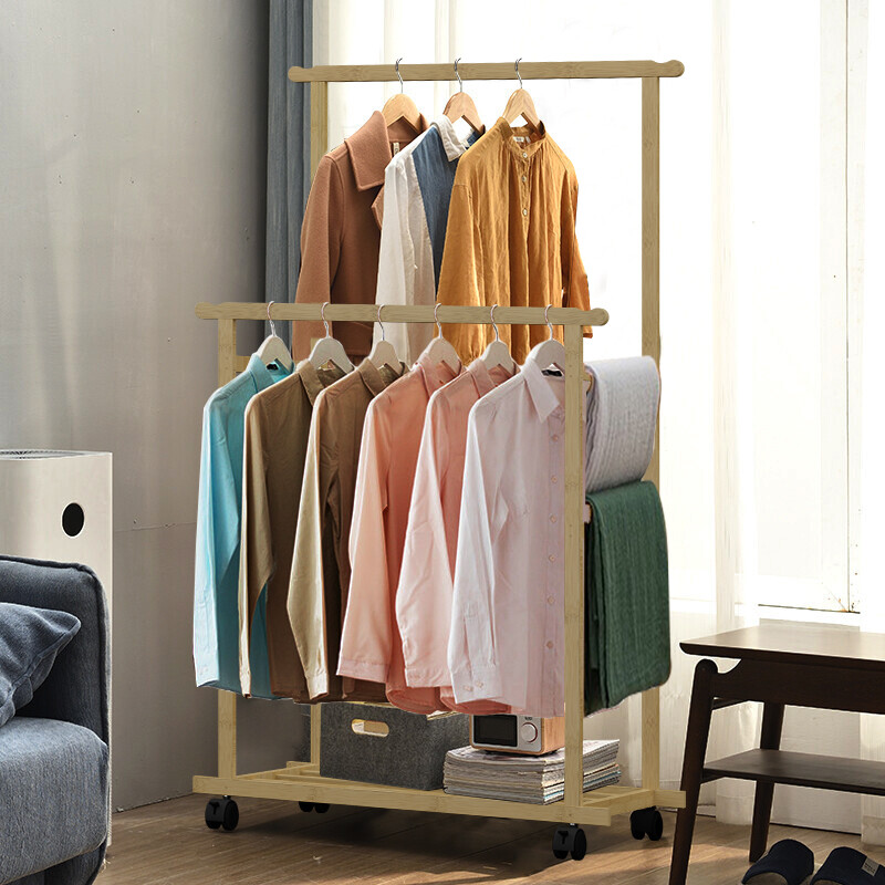 Double Rail Heavy Strong Rolling Clothes Rack with Trousers Rack & Bottom Shelf view 4