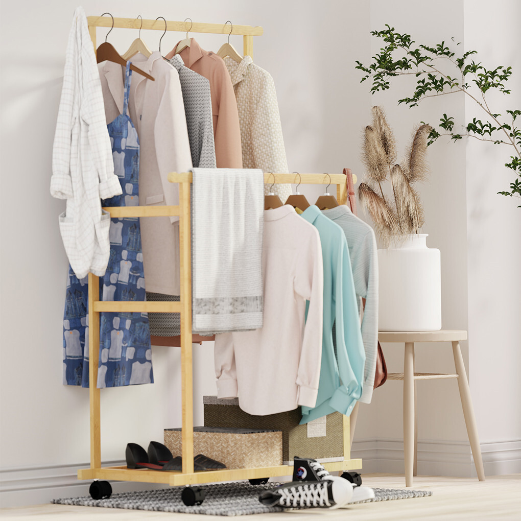 Double Rail Heavy Strong Rolling Clothes Rack with Trousers Rack & Bottom Shelf view 5