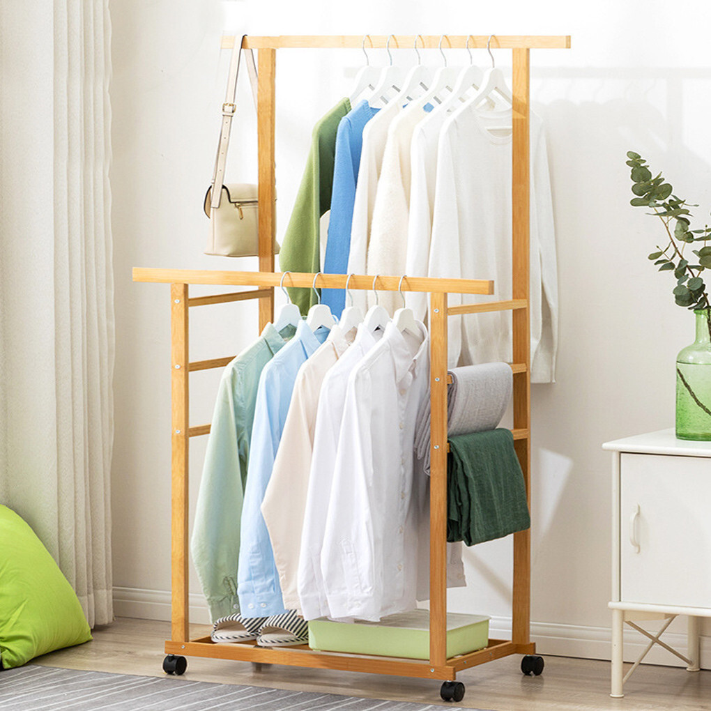 Double Rail Heavy Strong Rolling Clothes Rack with Trousers Rack & Bottom Shelf view 6