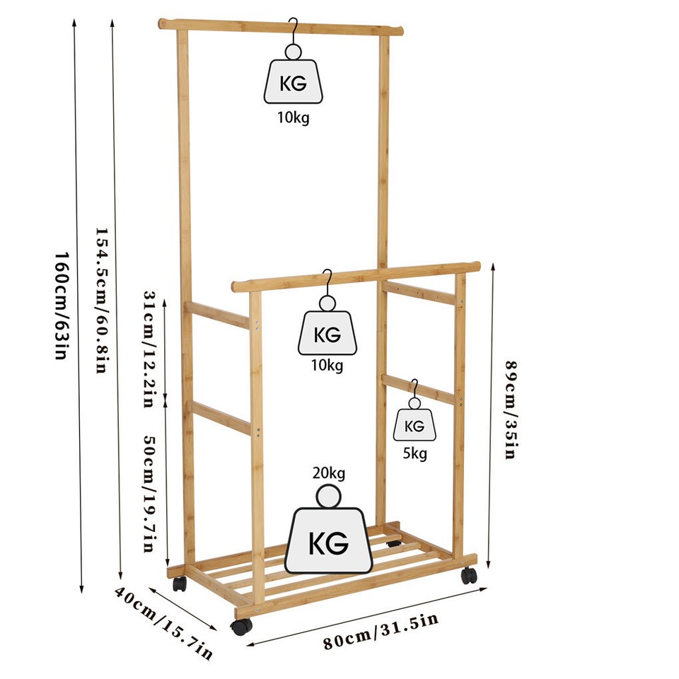 Double Rail Heavy Strong Rolling Clothes Rack with Trousers Rack & Bottom Shelf view 7