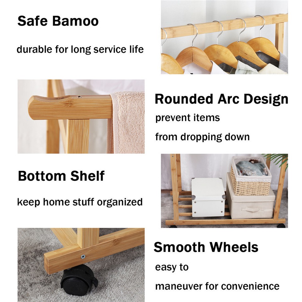 Double Rail Heavy Strong Rolling Clothes Rack with Trousers Rack & Bottom Shelf view 8