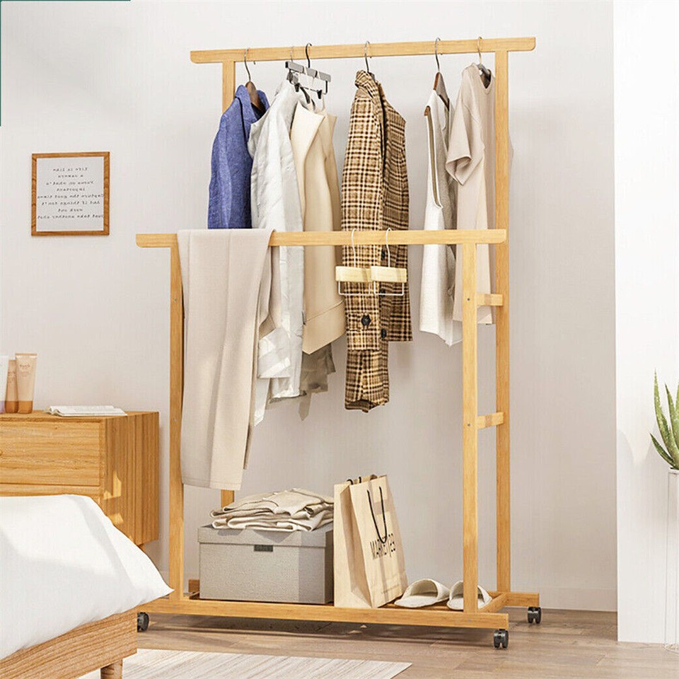 Double Rail Heavy Strong Rolling Clothes Rack with Trousers Rack & Bottom Shelf view 9