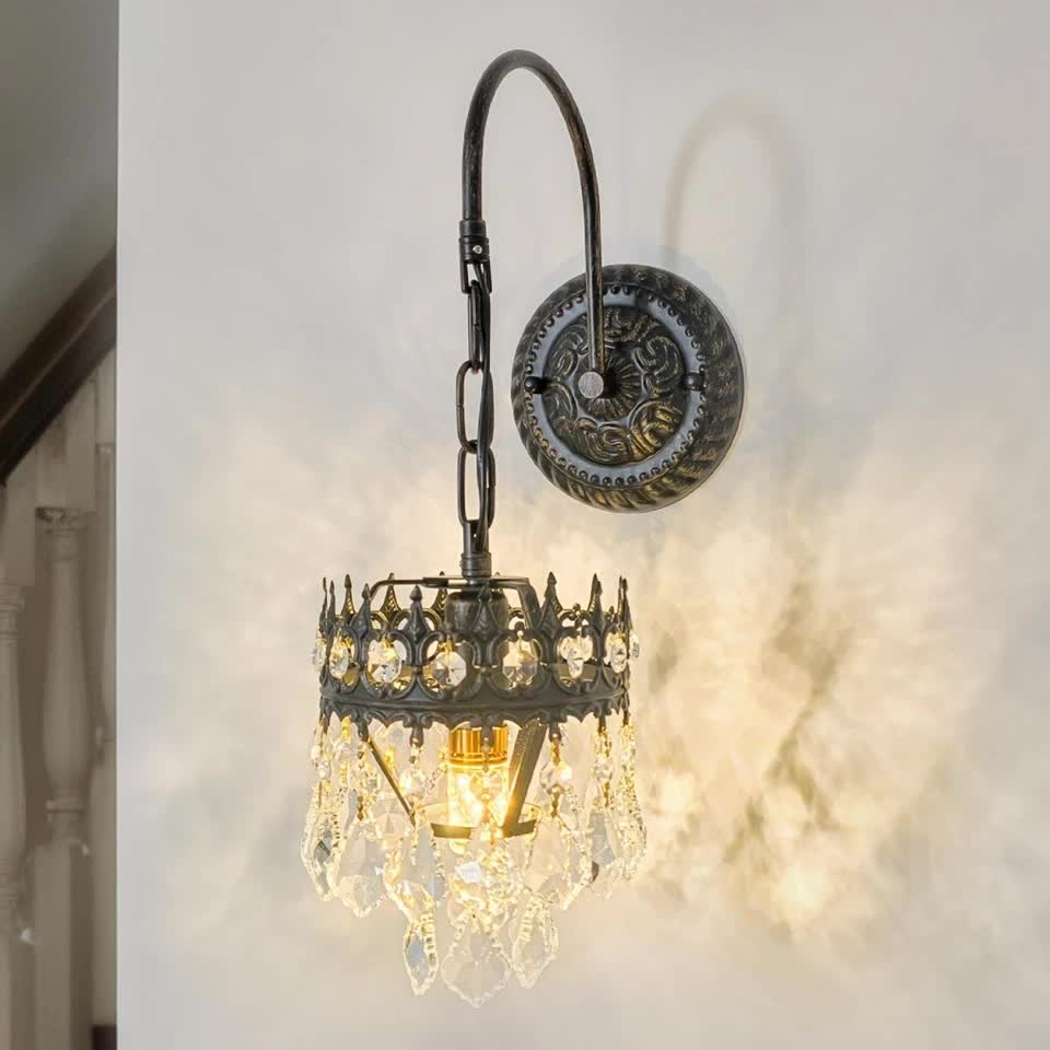 Vintage Wall Light Sconce with Clear Crystals view 2