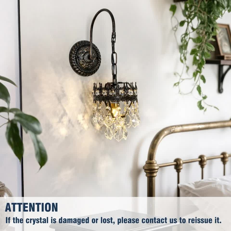 Vintage Wall Light Sconce with Clear Crystals view 8