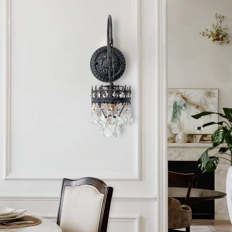 Vintage Wall Light Sconce with Clear Crystals view 9