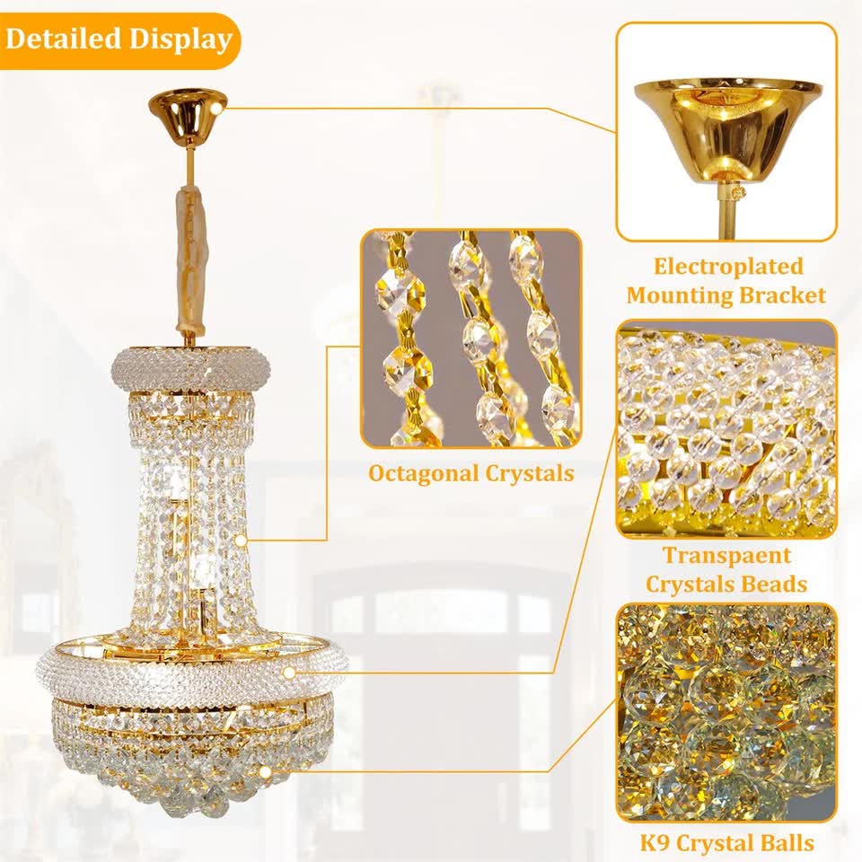 Luxury Empire Gold Crystal Chandelier Ceiling Light view 6