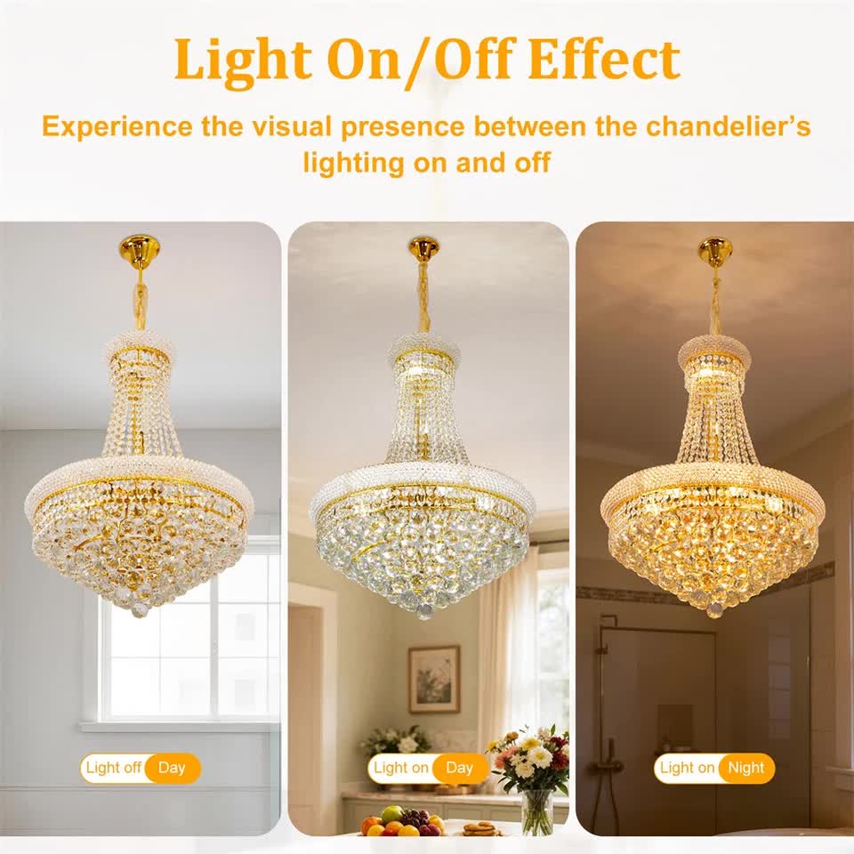 Luxury Empire Gold Crystal Chandelier Ceiling Light view 8