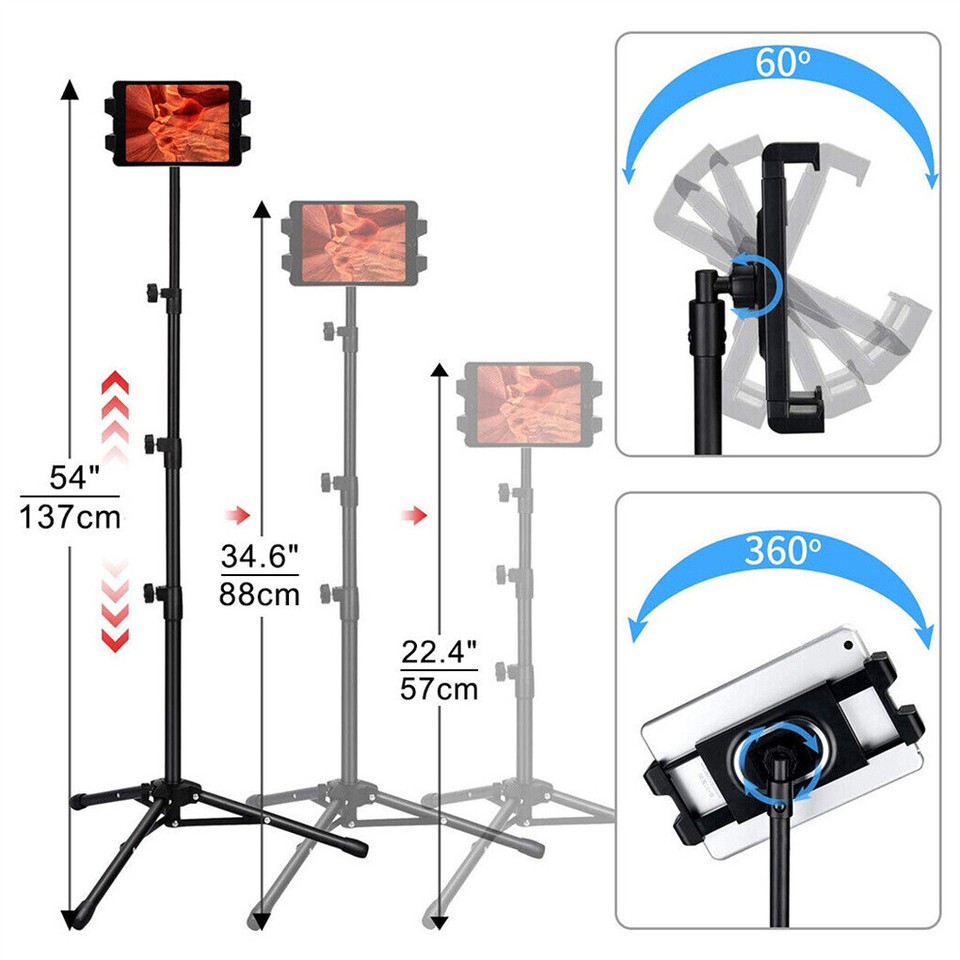 Adjustable 4.7-12.9" Stable Tripod Floor Stand Lazy Tablet Mount Holder for iPad view 7