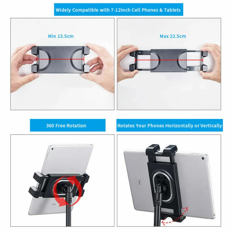 Adjustable 4.7-12.9" Stable Tripod Floor Stand Lazy Tablet Mount Holder for iPad view 13