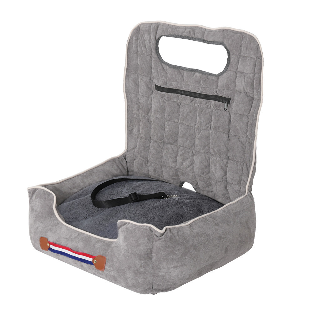 Large Cozy Dog Car Booster Double-Side Cushion Pet Travel Bed with Adjustable