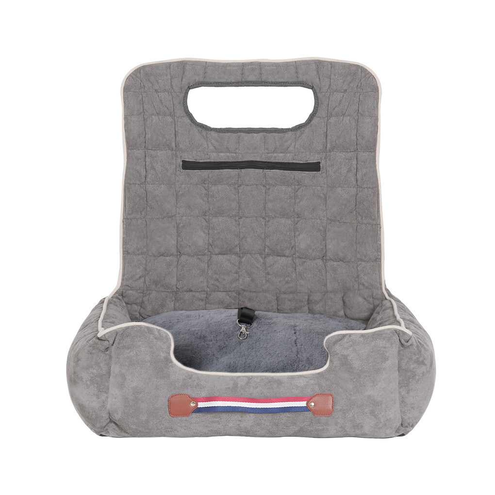 Large Cozy Dog Car Booster Double-Side Cushion Pet Travel Bed with Adjustable view 2