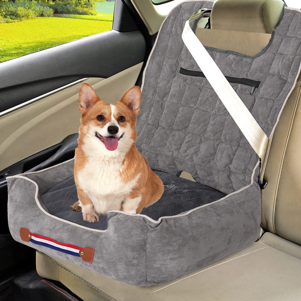 Large Cozy Dog Car Booster Double-Side Cushion Pet Travel Bed with Adjustable view 3