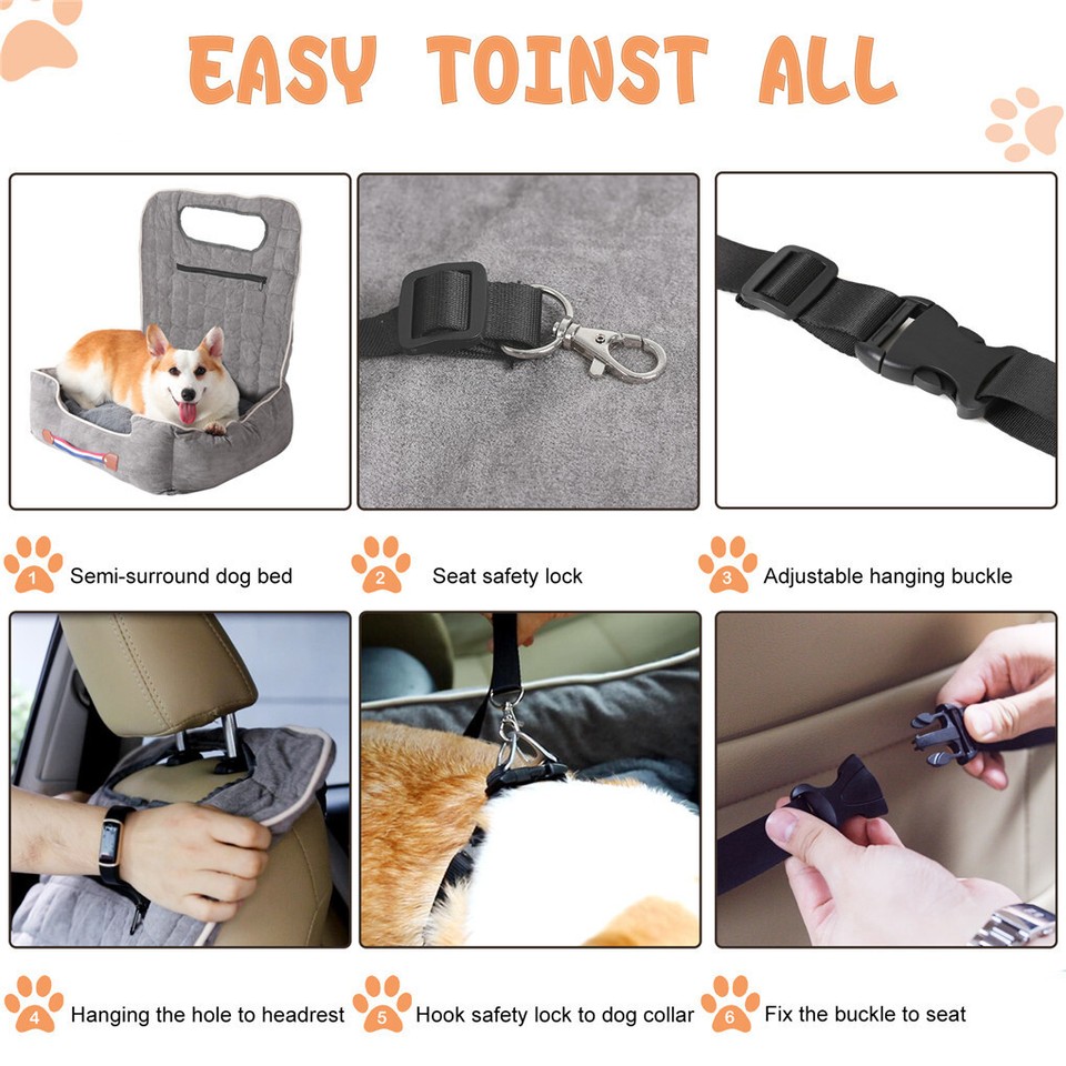 Large Cozy Dog Car Booster Double-Side Cushion Pet Travel Bed with Adjustable view 6