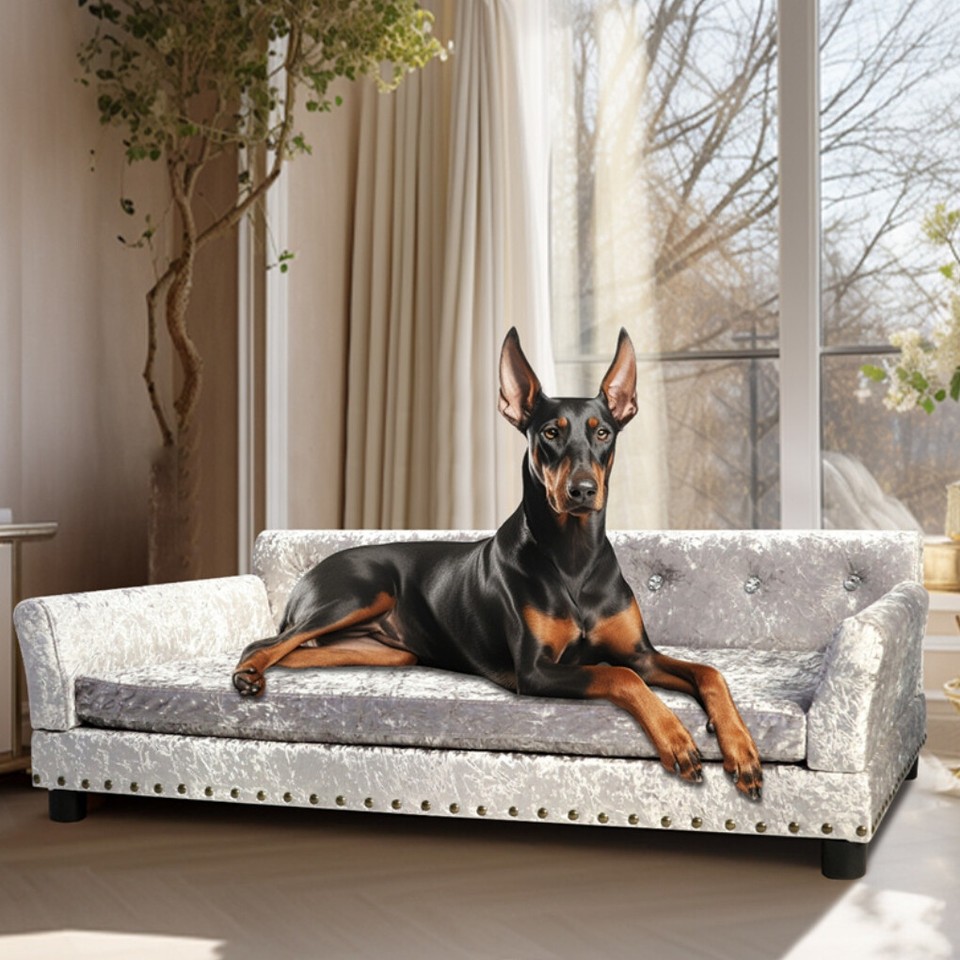 Large Leather Velvet Dog Sofa Lounge Bed( Grey) view 6
