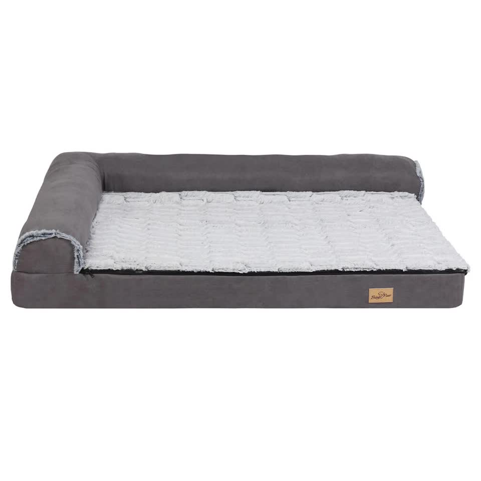 L-Shaped Dog Bed with Bolstered Cushion & Neck Care Size Large