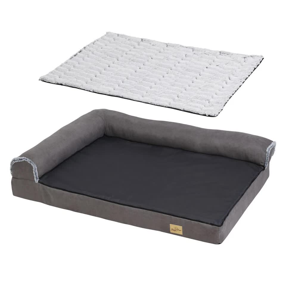 L-Shaped Dog Bed with Bolstered Cushion & Neck Care Size Large view 3
