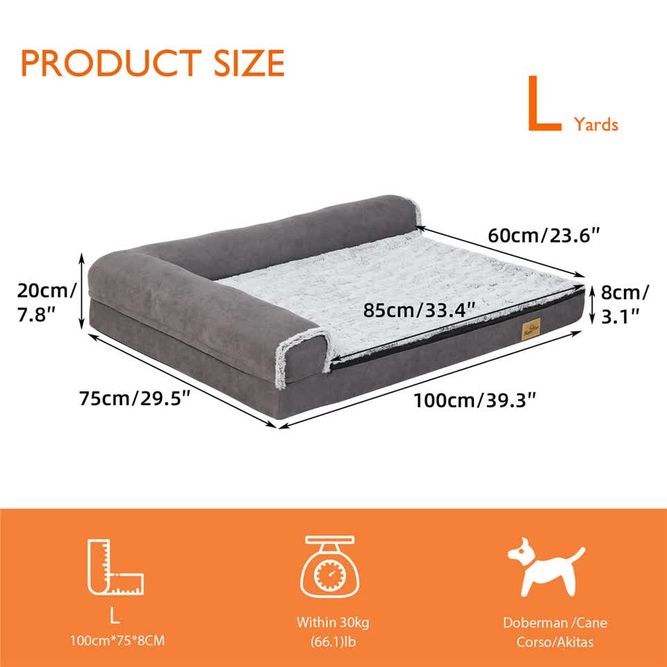 L-Shaped Dog Bed with Bolstered Cushion & Neck Care Size Large view 4