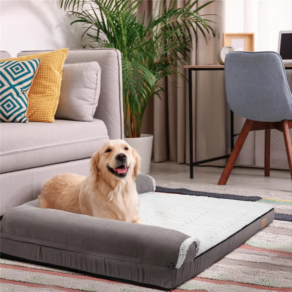 L-Shaped Dog Bed with Bolstered Cushion & Neck Care Size Large view 7