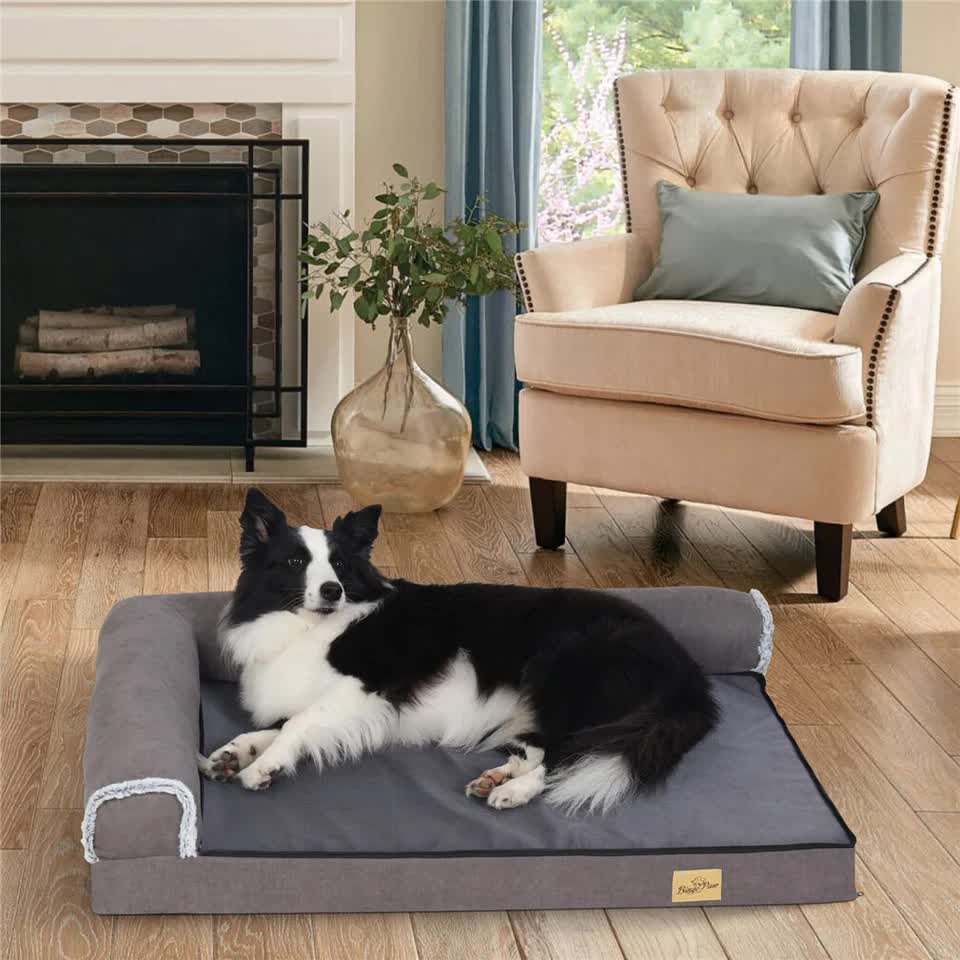 L-Shaped Dog Bed with Bolstered Cushion & Neck Care Size Large view 8