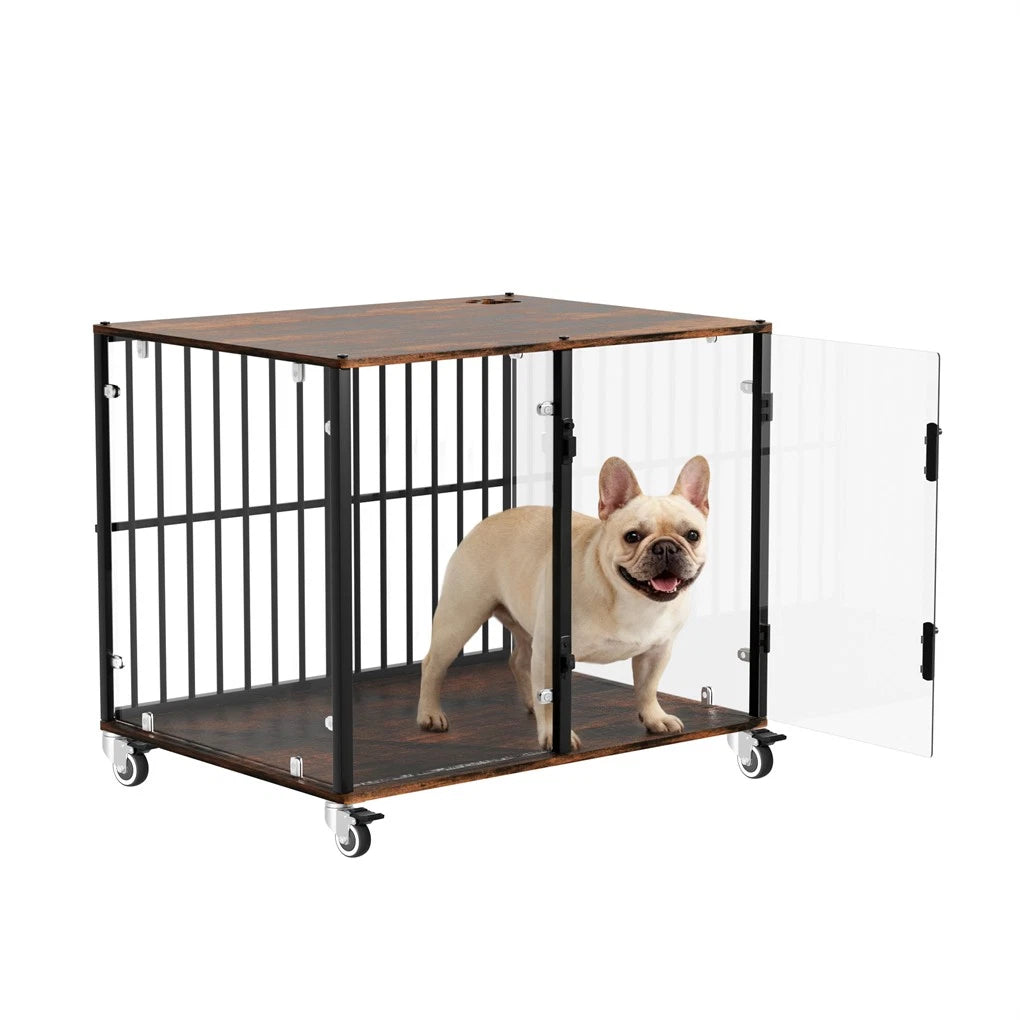 Anti-Bite Glass Indoor Dog Cage - Modern Furniture Style Dog Kennel End Table
