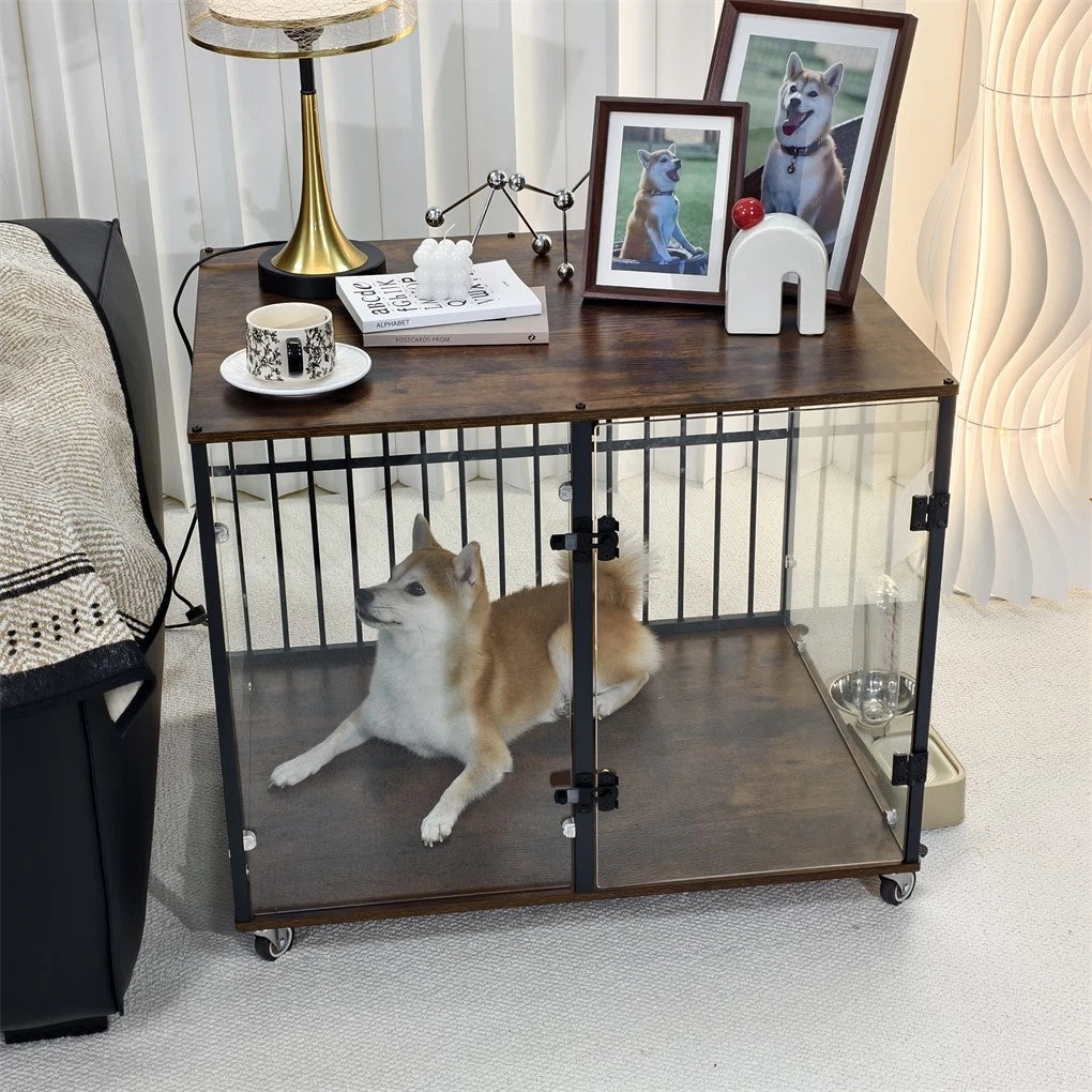 Anti-Bite Glass Indoor Dog Cage - Modern Furniture Style Dog Kennel End Table view 2