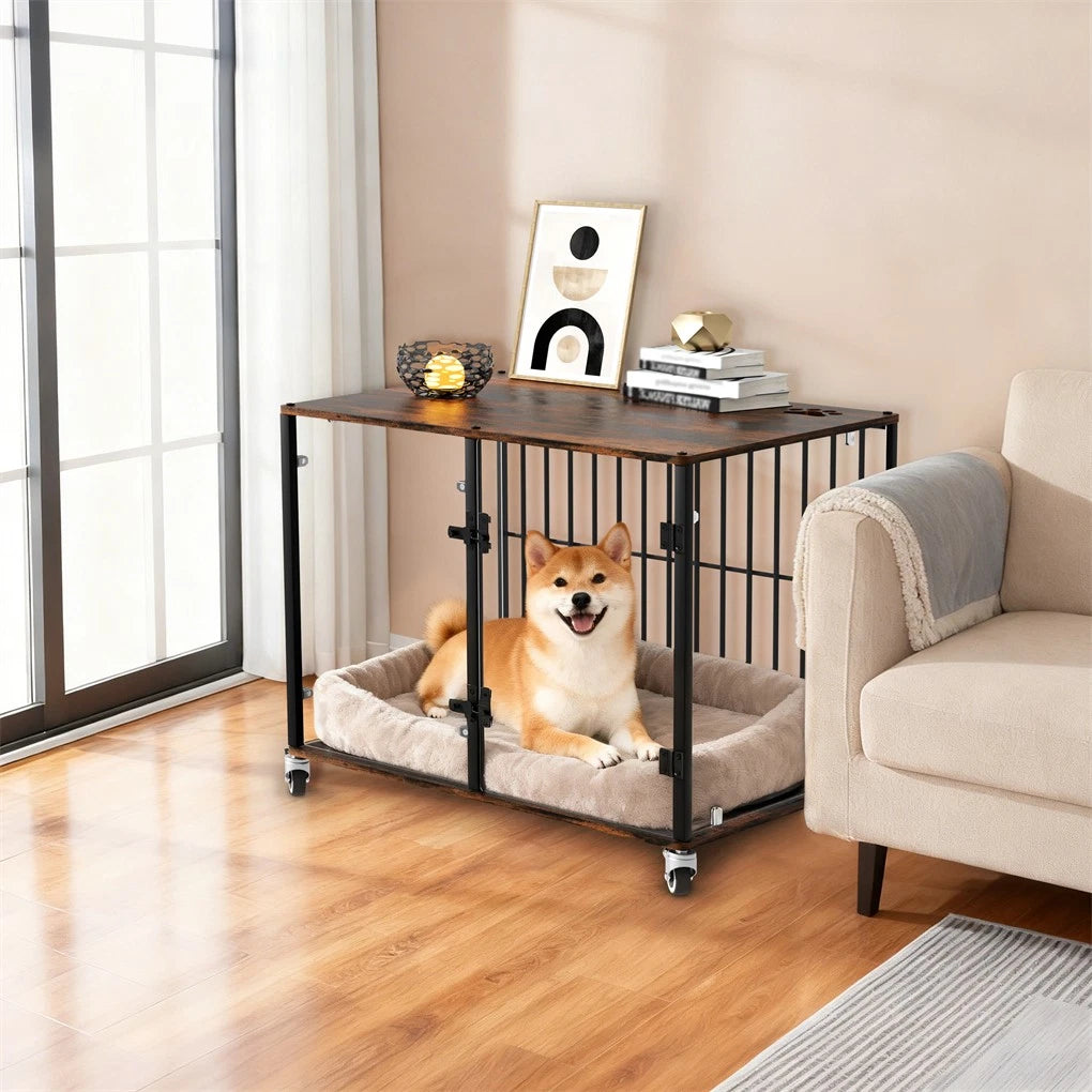 Anti-Bite Glass Indoor Dog Cage - Modern Furniture Style Dog Kennel End Table view 3