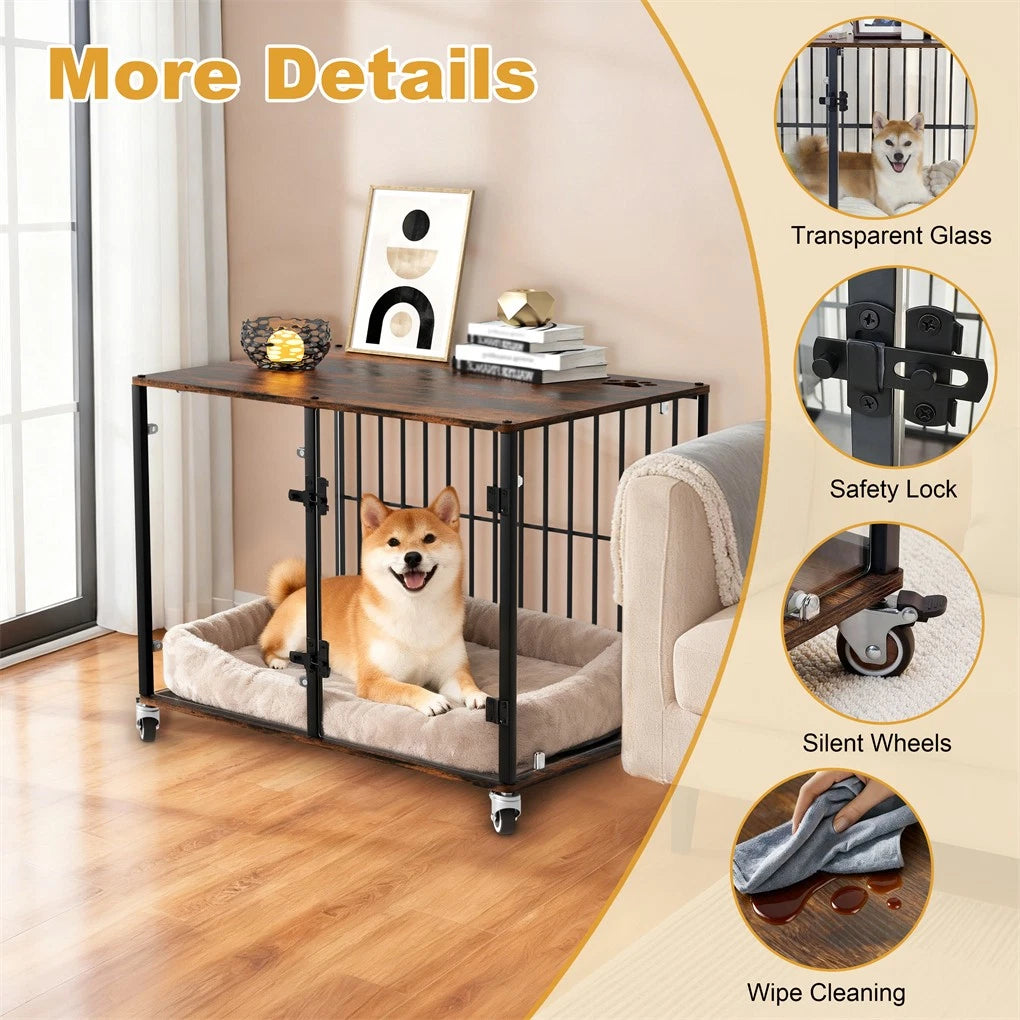 Anti-Bite Glass Indoor Dog Cage - Modern Furniture Style Dog Kennel End Table view 5