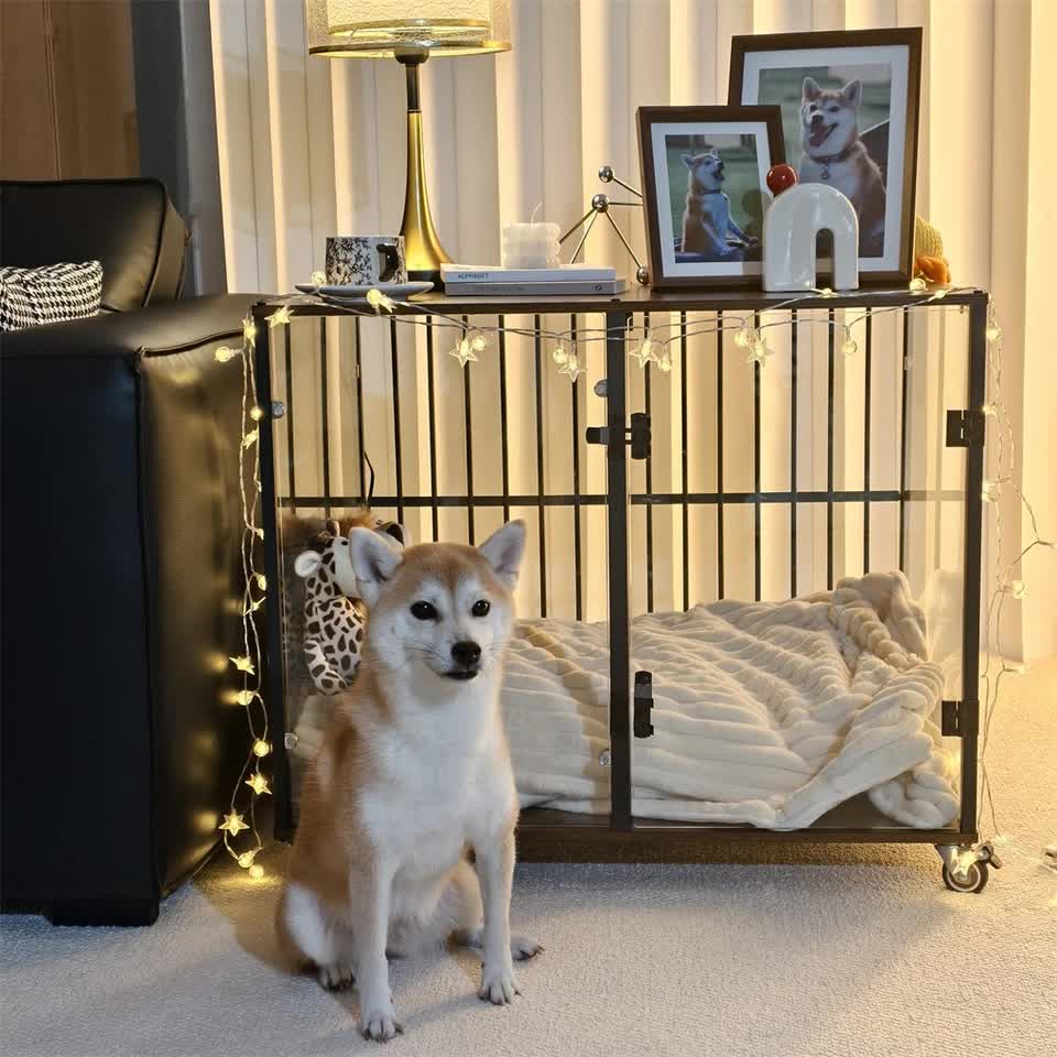 Anti-Bite Glass Indoor Dog Cage - Modern Furniture Style Dog Kennel End Table view 8