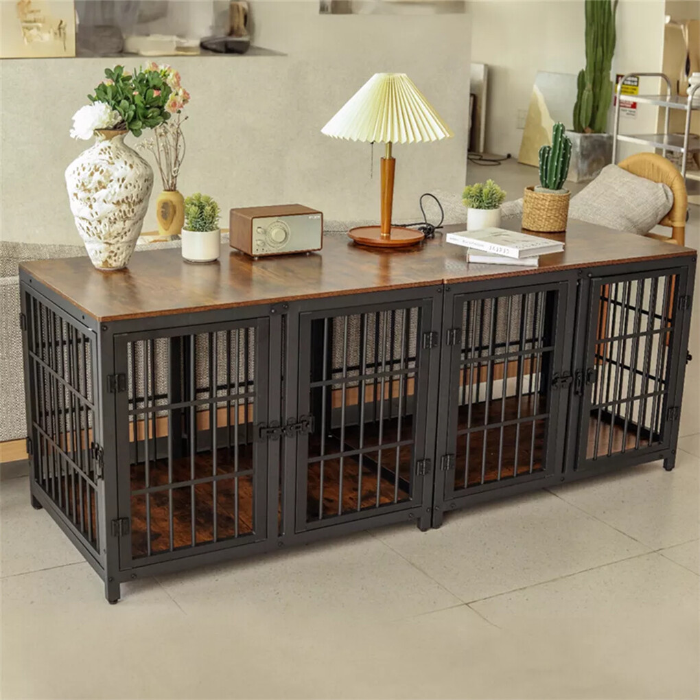 Fin 4 Doors Ultra Thicken Dog Crate Cage End Table Divided Dog Puppy Kennel view 2