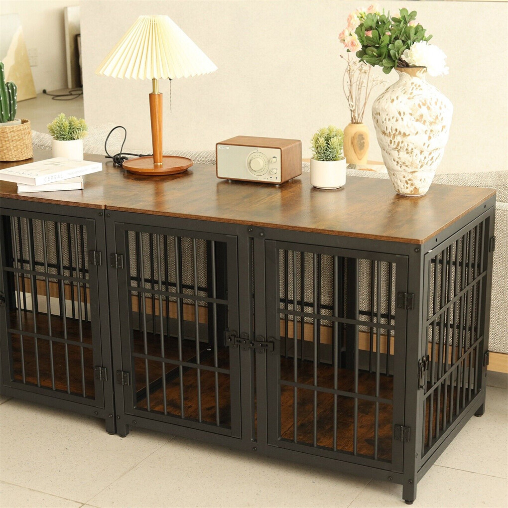 Fin 4 Doors Ultra Thicken Dog Crate Cage End Table Divided Dog Puppy Kennel view 3